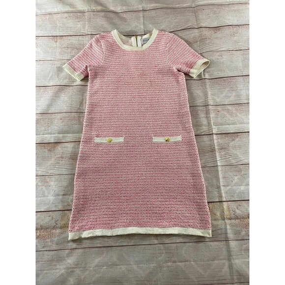 Milly Of New York Women's Pink Short Sleeve Tweed Knit A Line Dress - P - Picture 5 of 12